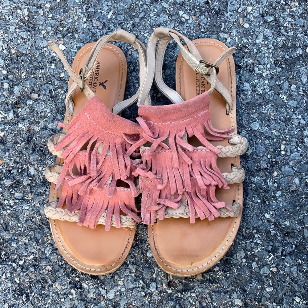 rusted pink fringe shoes